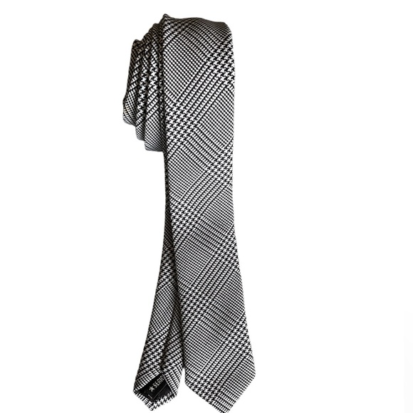 Men’s skinny neck tie, black and white - Picture 1 of 2